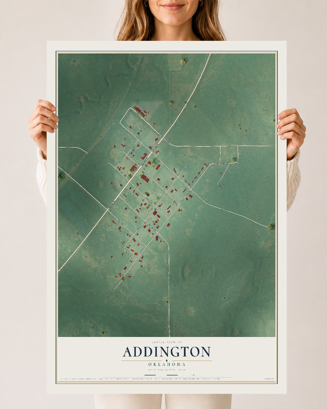 Map of Addington, Oklahoma, 24 x 36 inch unframed archival matte print