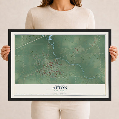 Map of Afton, Oklahoma, 12 x 18 inch print in a black wood frame