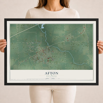 Map of Afton, Oklahoma, 18 x 24 inch print in a black wood frame