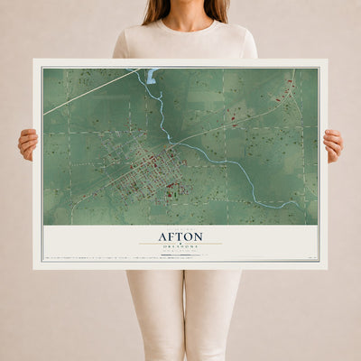 Map of Afton, Oklahoma, 24 x 36 inch unframed archival matte print