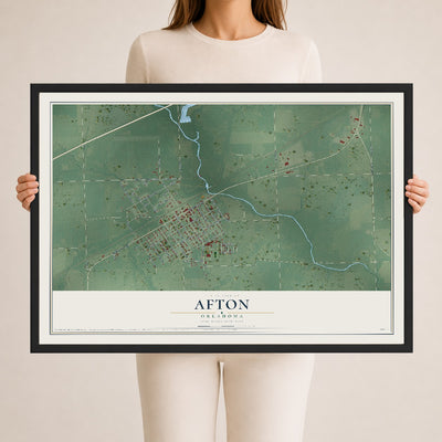 Map of Afton, Oklahoma, 24 x 36 inch print in a black wood frame