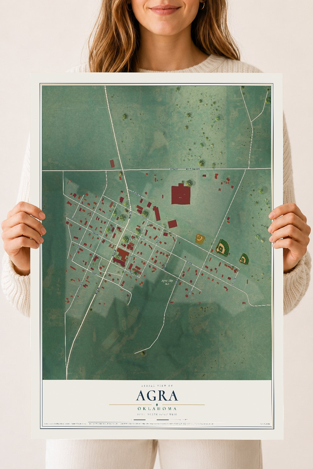 Map of Agra, Oklahoma, 18 x 24 inch unframed archival matte print