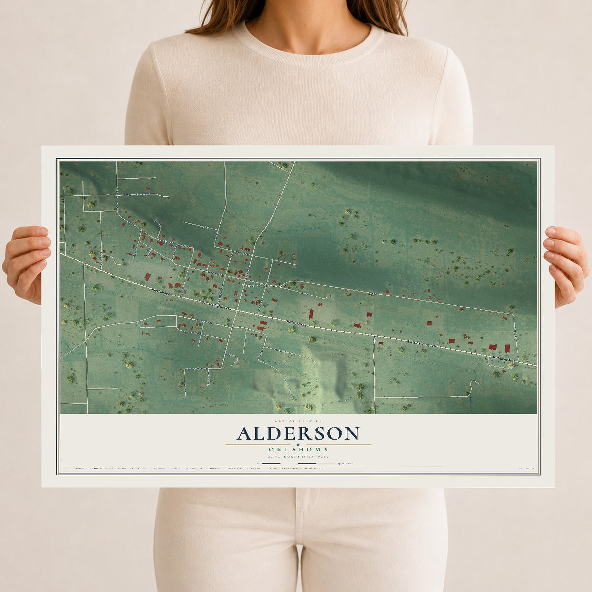 Map of Alderson, Oklahoma, 12 x 18 inch unframed archival matte print