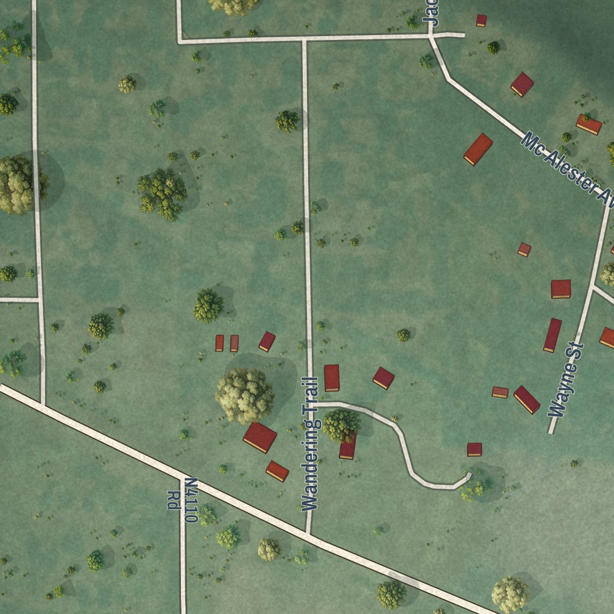 Second close-up of the map of Alderson, Oklahoma print showing more streets and buildings