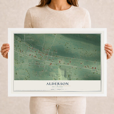 Map of Alderson, Oklahoma, 12 x 18 inch print in a white wood frame