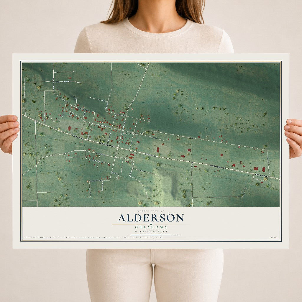 Map of Alderson, Oklahoma, 18 x 24 inch unframed archival matte print