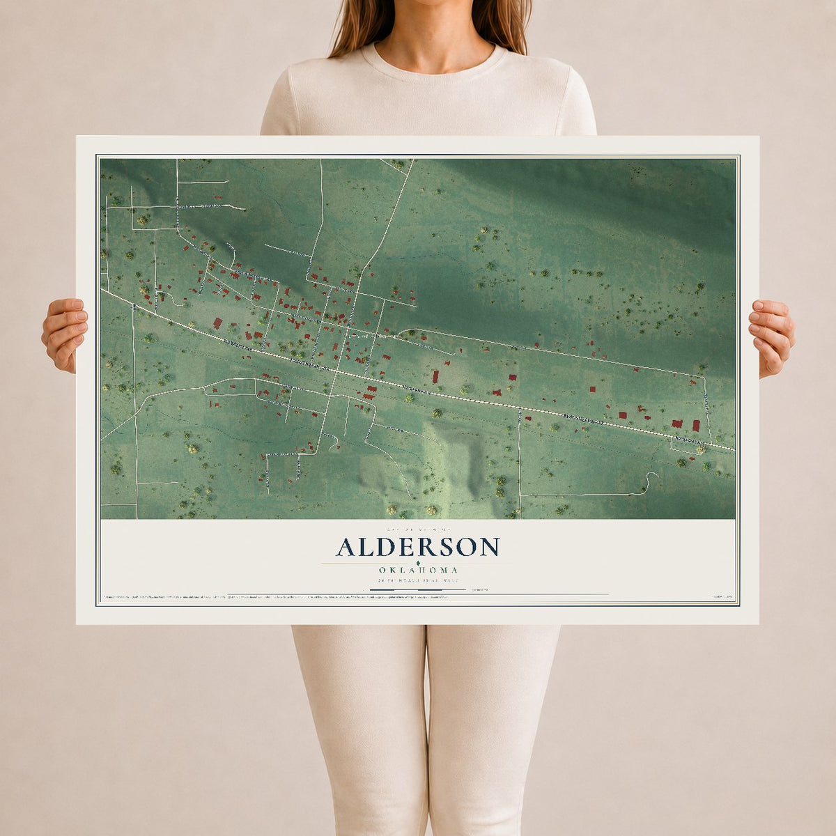 Map of Alderson, Oklahoma, 24 x 36 inch unframed archival matte print