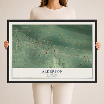 Map of Alderson, Oklahoma, 24 x 36 inch print in a black wood frame