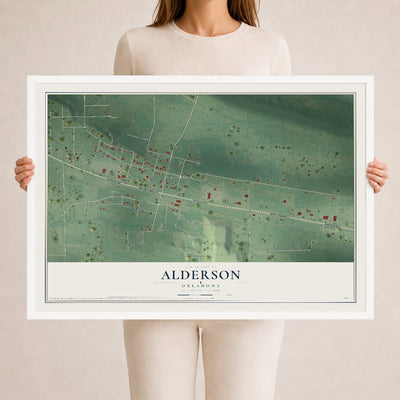 Map of Alderson, Oklahoma, 24 x 36 inch print in a white wood frame