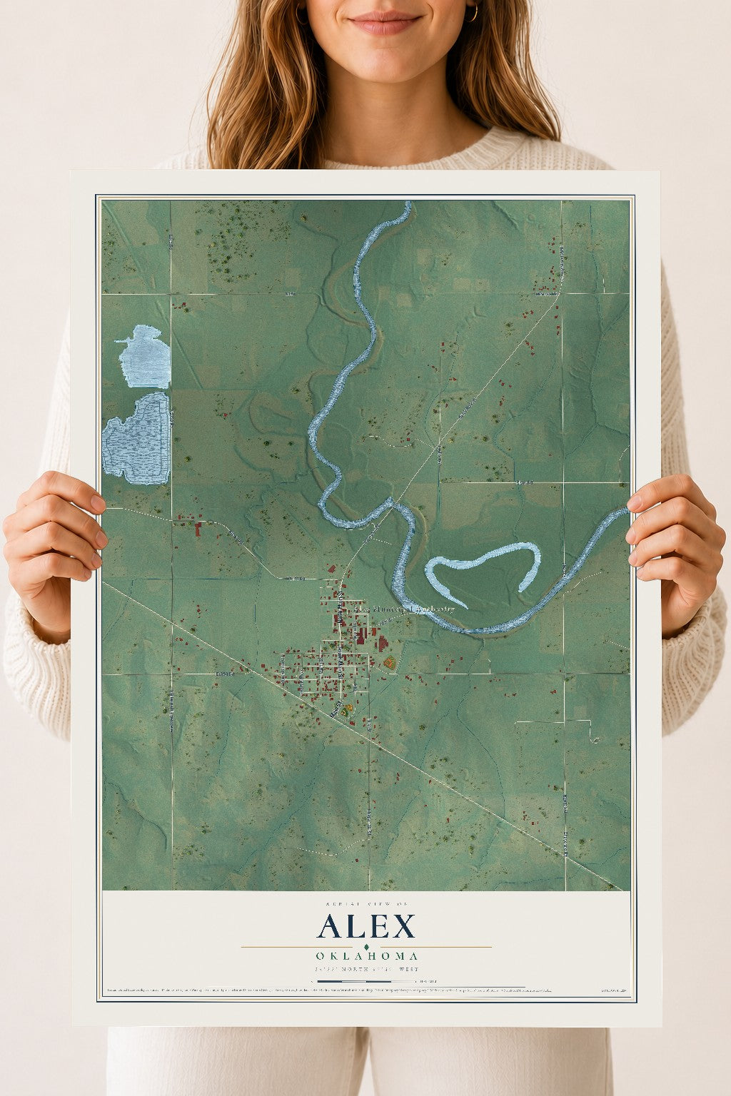 Map of Alex, Oklahoma, 18 x 24 inch unframed archival matte print