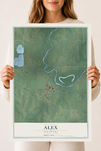 Map of Alex, Oklahoma, 18 x 24 inch unframed archival matte print
