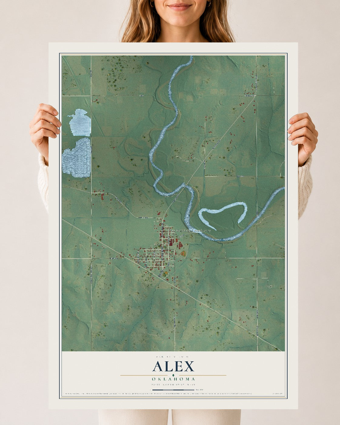 Map of Alex, Oklahoma, 24 x 36 inch unframed archival matte print