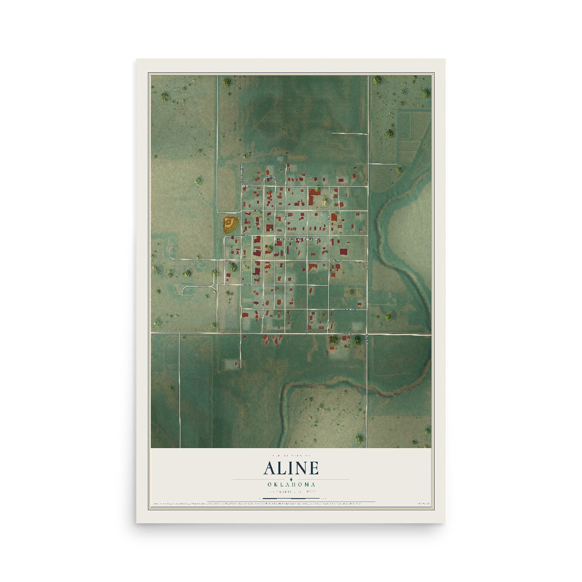Map of Aline, Oklahoma, 12 x 18 inch unframed archival matte print