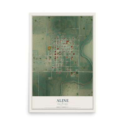 Map of Aline, Oklahoma, 12 x 18 inch unframed archival matte print