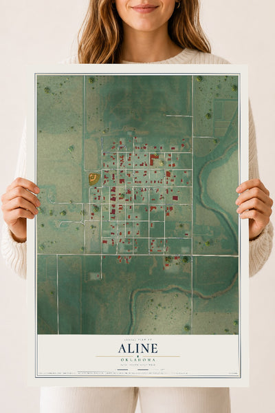 Map of Aline, Oklahoma, 18 x 24 inch unframed archival matte print
