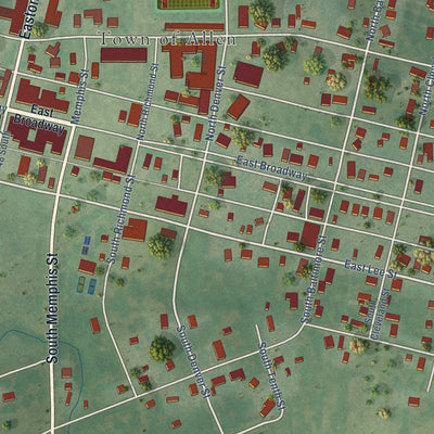Close-up of the map of Allen, Oklahoma print showing street and building detail