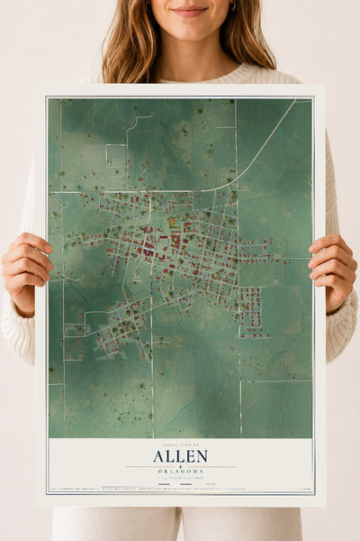 Map of Allen, Oklahoma, 18 x 24 inch unframed archival matte print