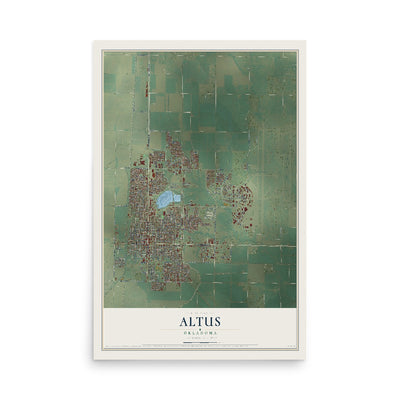 Map of Altus, Oklahoma, 12 x 18 inch unframed archival matte print