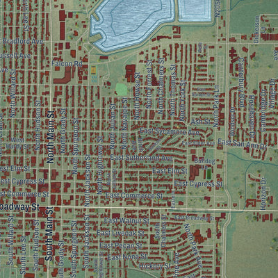 Close-up of the map of Altus, Oklahoma print showing street and building detail
