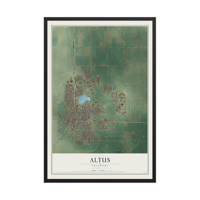 Map of Altus, Oklahoma, 12 x 18 inch print in a black wood frame