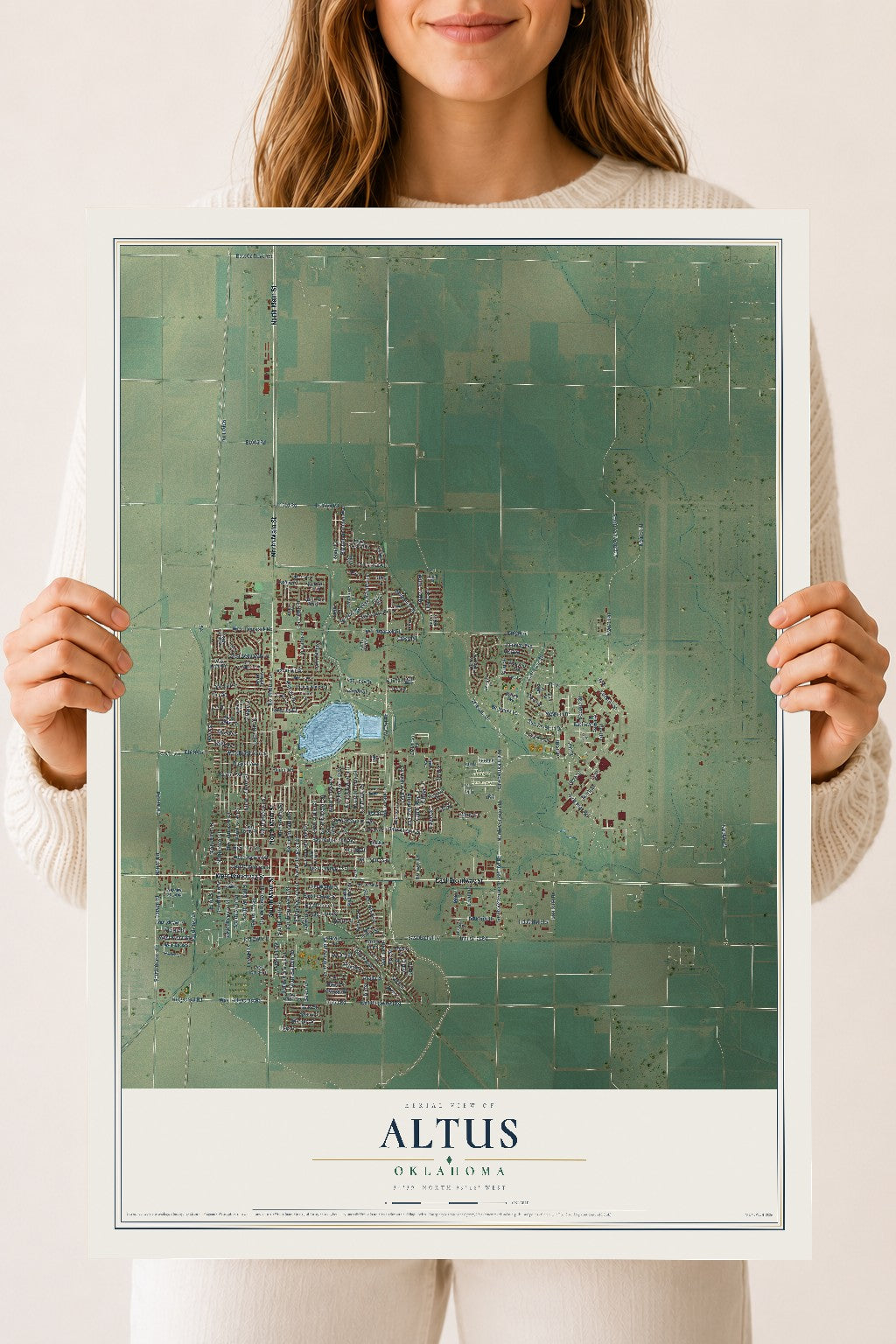 Map of Altus, Oklahoma, 18 x 24 inch unframed archival matte print