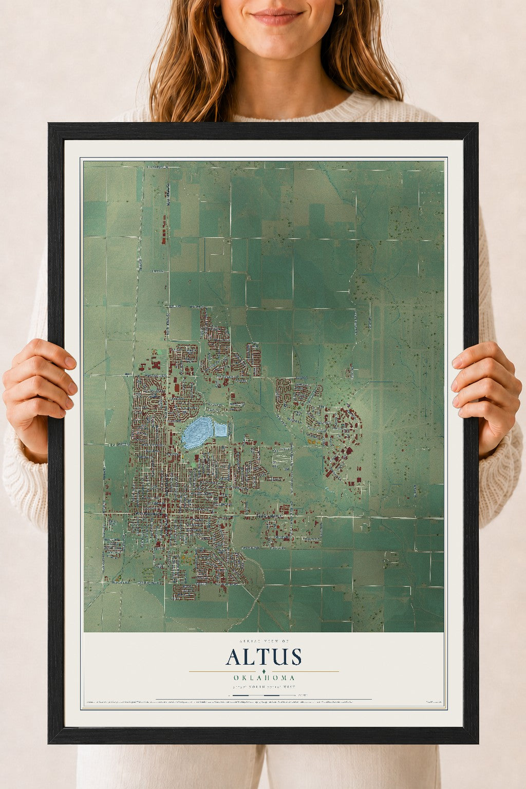Map of Altus, Oklahoma, 18 x 24 inch print in a black wood frame