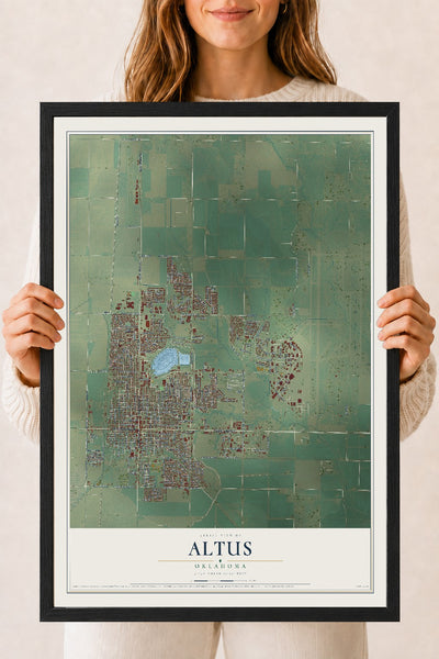 Map of Altus, Oklahoma, 18 x 24 inch print in a black wood frame