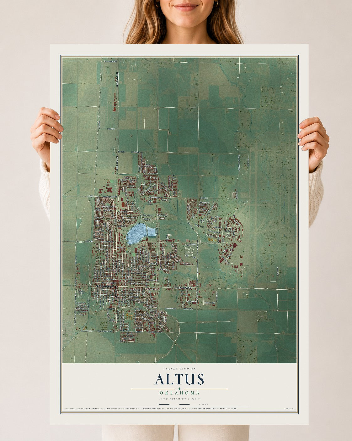 Map of Altus, Oklahoma, 24 x 36 inch unframed archival matte print
