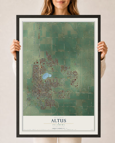 Map of Altus, Oklahoma, 24 x 36 inch print in a black wood frame