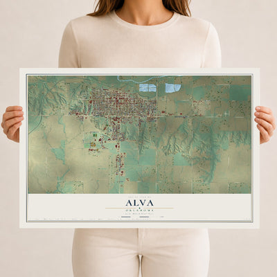 Map of Alva, Oklahoma, 12 x 18 inch unframed archival matte print