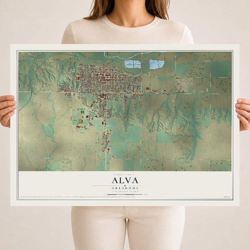 Map of Alva, Oklahoma, 18 x 24 inch unframed archival matte print