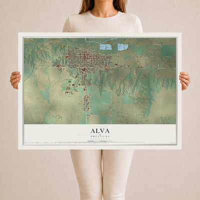 Map of Alva, Oklahoma, 24 x 36 inch unframed archival matte print