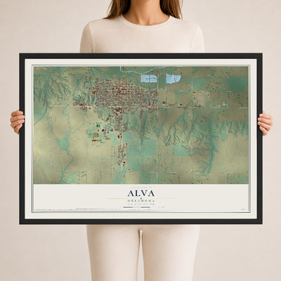 Map of Alva, Oklahoma, 24 x 36 inch print in a black wood frame