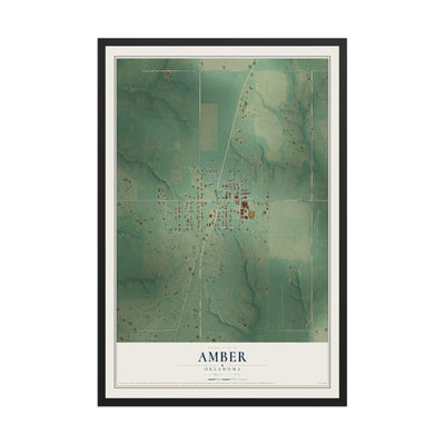 Map of Amber, Oklahoma, 12 x 18 inch print in a black wood frame