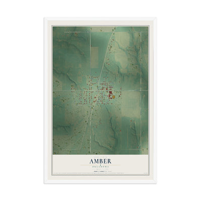 Map of Amber, Oklahoma, 12 x 18 inch print in a white wood frame