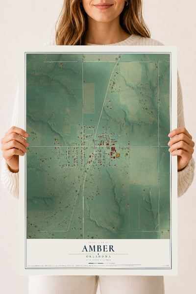 Map of Amber, Oklahoma, 18 x 24 inch unframed archival matte print