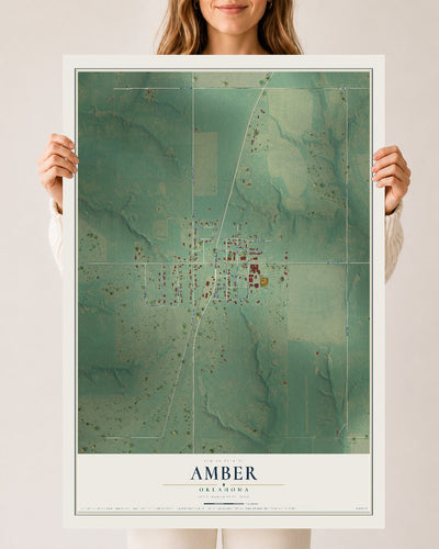 Map of Amber, Oklahoma, 24 x 36 inch unframed archival matte print