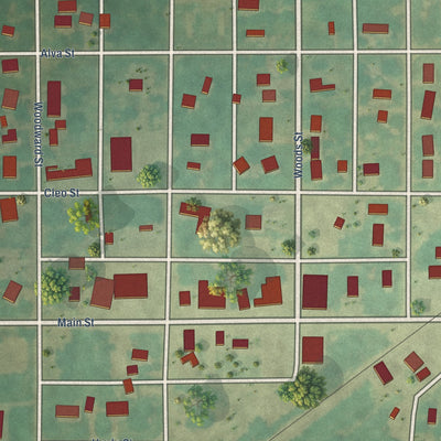 Close-up of the map of Ames, Oklahoma print showing street and building detail