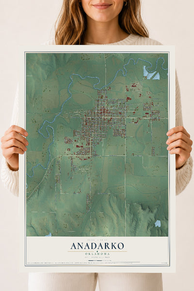 Map of Anadarko, Oklahoma, 18 x 24 inch unframed archival matte print