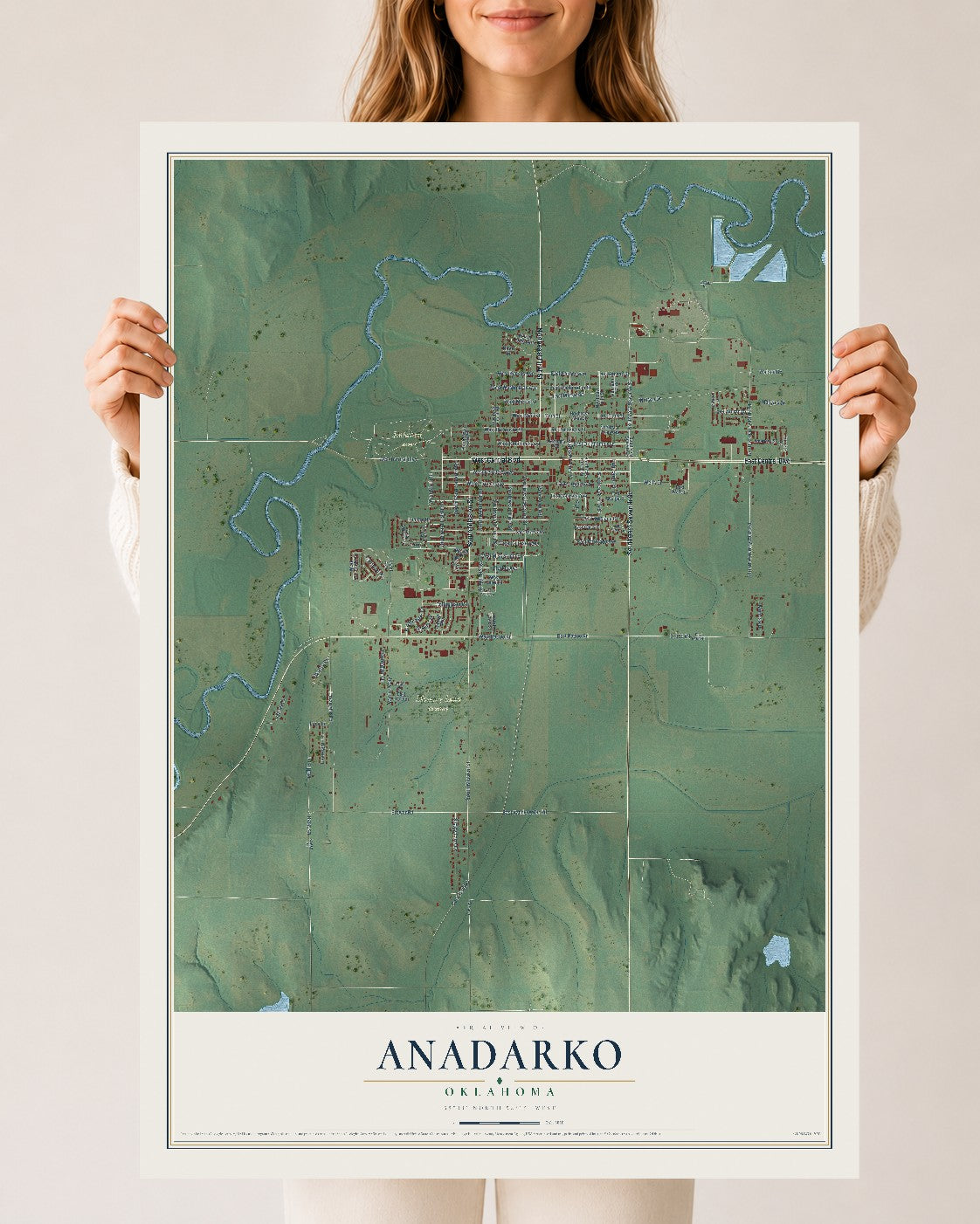 Map of Anadarko, Oklahoma, 24 x 36 inch unframed archival matte print