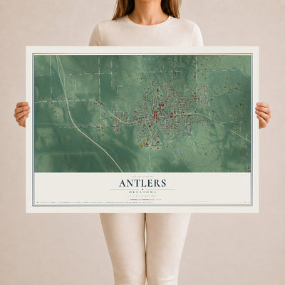 Map of Antlers, Oklahoma, 24 x 36 inch unframed archival matte print