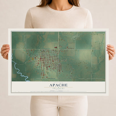 Map of Apache, Oklahoma, 12 x 18 inch unframed archival matte print