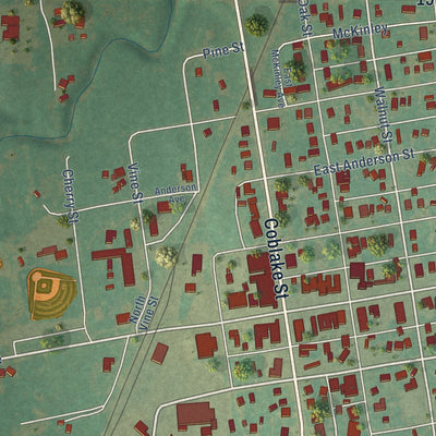 Close-up of the map of Apache, Oklahoma print showing street and building detail