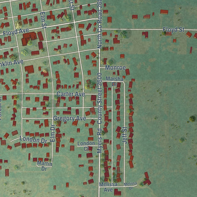 Second close-up of the map of Apache, Oklahoma print showing more streets and buildings