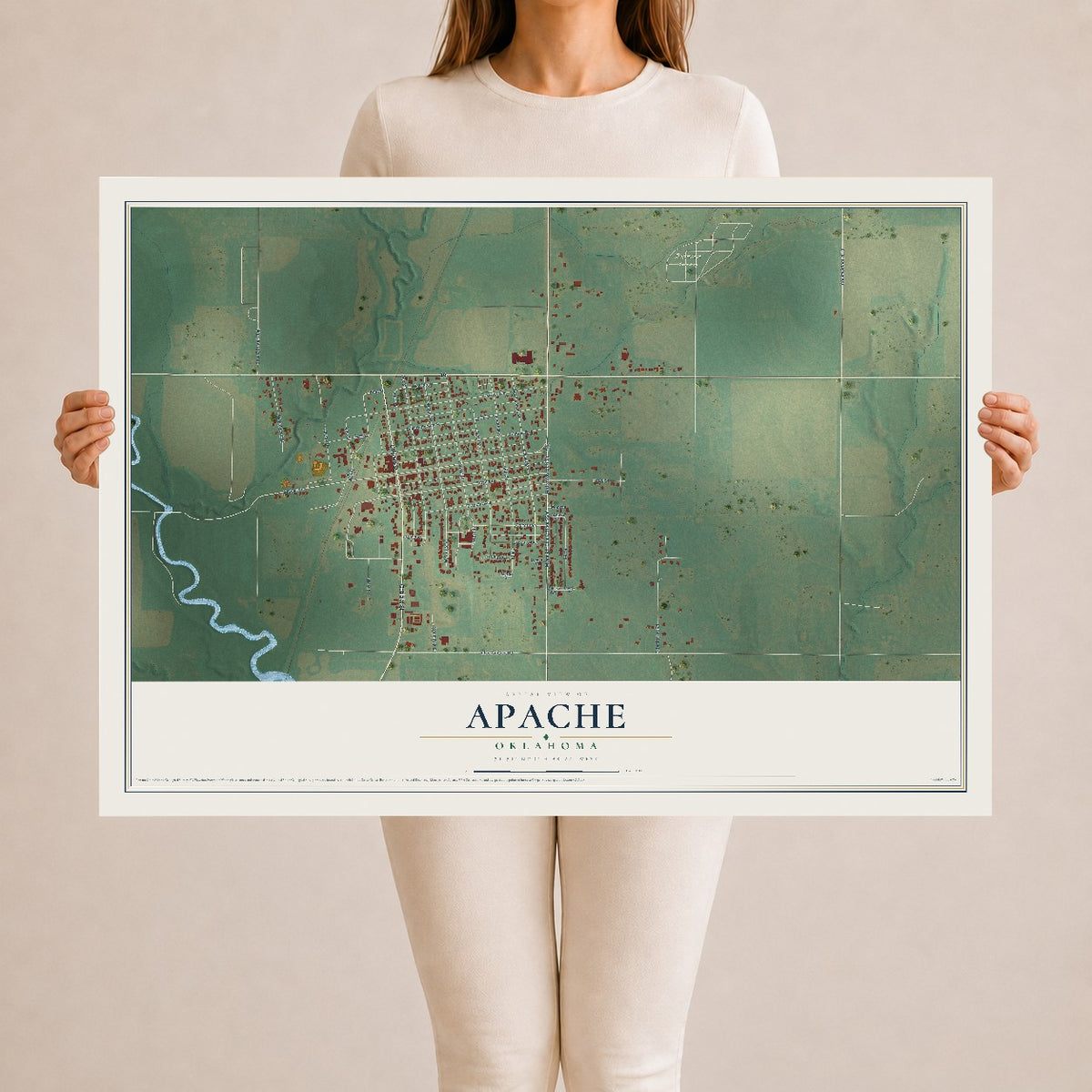 Map of Apache, Oklahoma, 24 x 36 inch unframed archival matte print