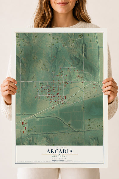 Map of Arcadia, Oklahoma, 18 x 24 inch unframed archival matte print
