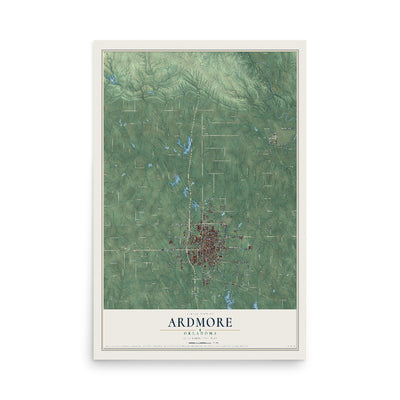 Map of Ardmore, Oklahoma, 12 x 18 inch unframed archival matte print