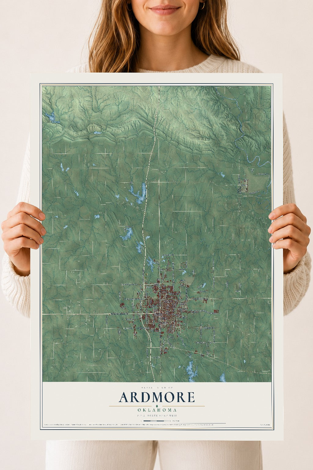 Map of Ardmore, Oklahoma, 18 x 24 inch unframed archival matte print