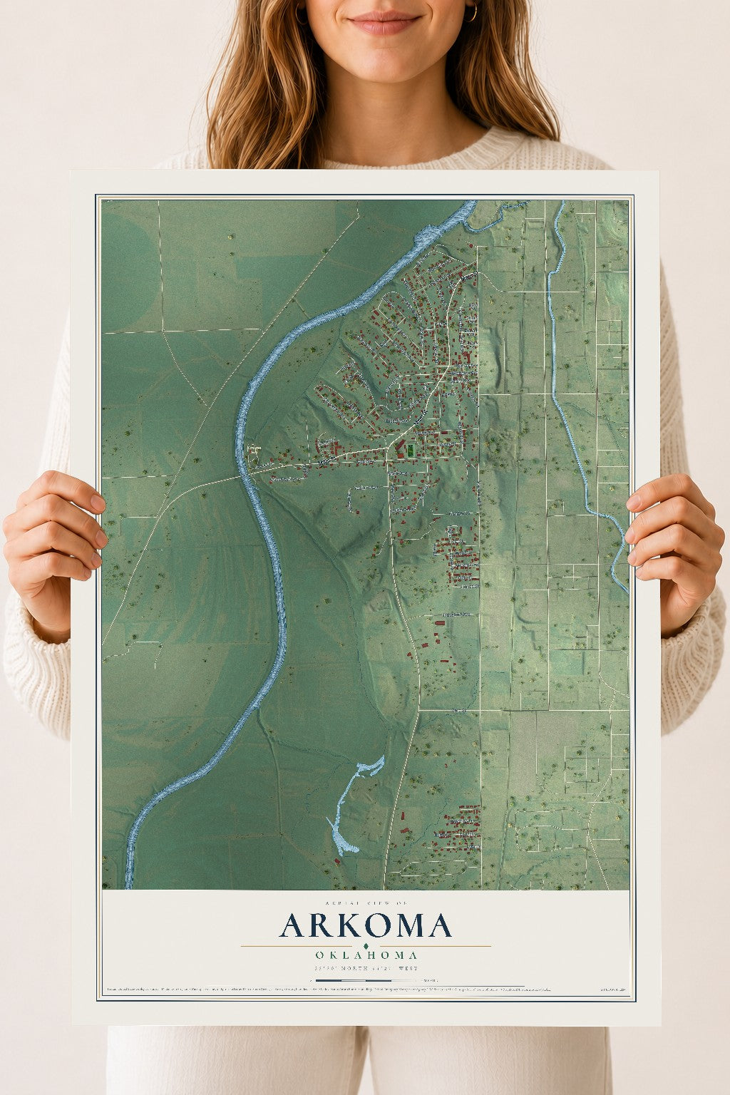 Map of Arkoma, Oklahoma, 18 x 24 inch unframed archival matte print