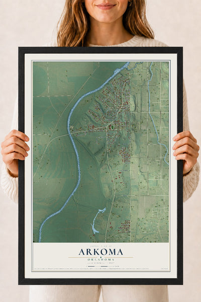 Map of Arkoma, Oklahoma, 18 x 24 inch print in a black wood frame